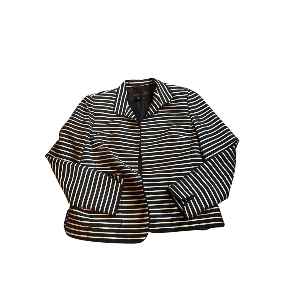 Nina McLemore Striped Cotton Silk Blend Blazer Jacket Black White Women Size 6